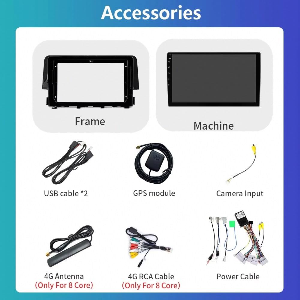 Touchscreen Auto Radio per Honda Civic 10 FC FK 2015-2021 Wireless Carplay Android Auto Stereo Bluetooth Ips con Pantalla Táctil con Gps Navigatore/Swc/Mirror, 4 Nucleo 1G+32G