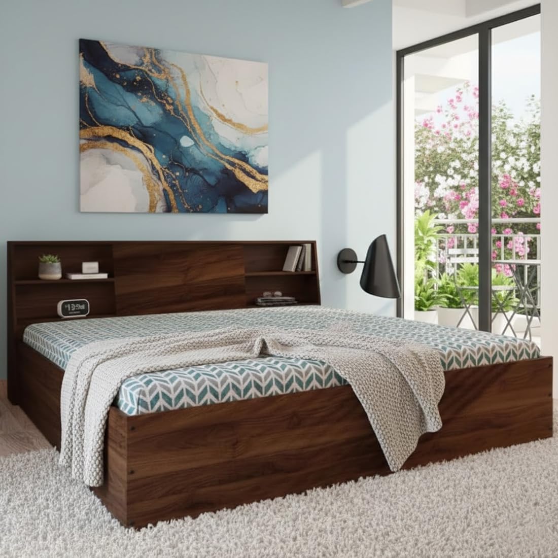 FURNY Orbix Queen Size Engineered Wood Bed with Headboard Storage & Box Storage | Modern Contemporary Design | Strong Bed for Bedroom & Hotel-image-49