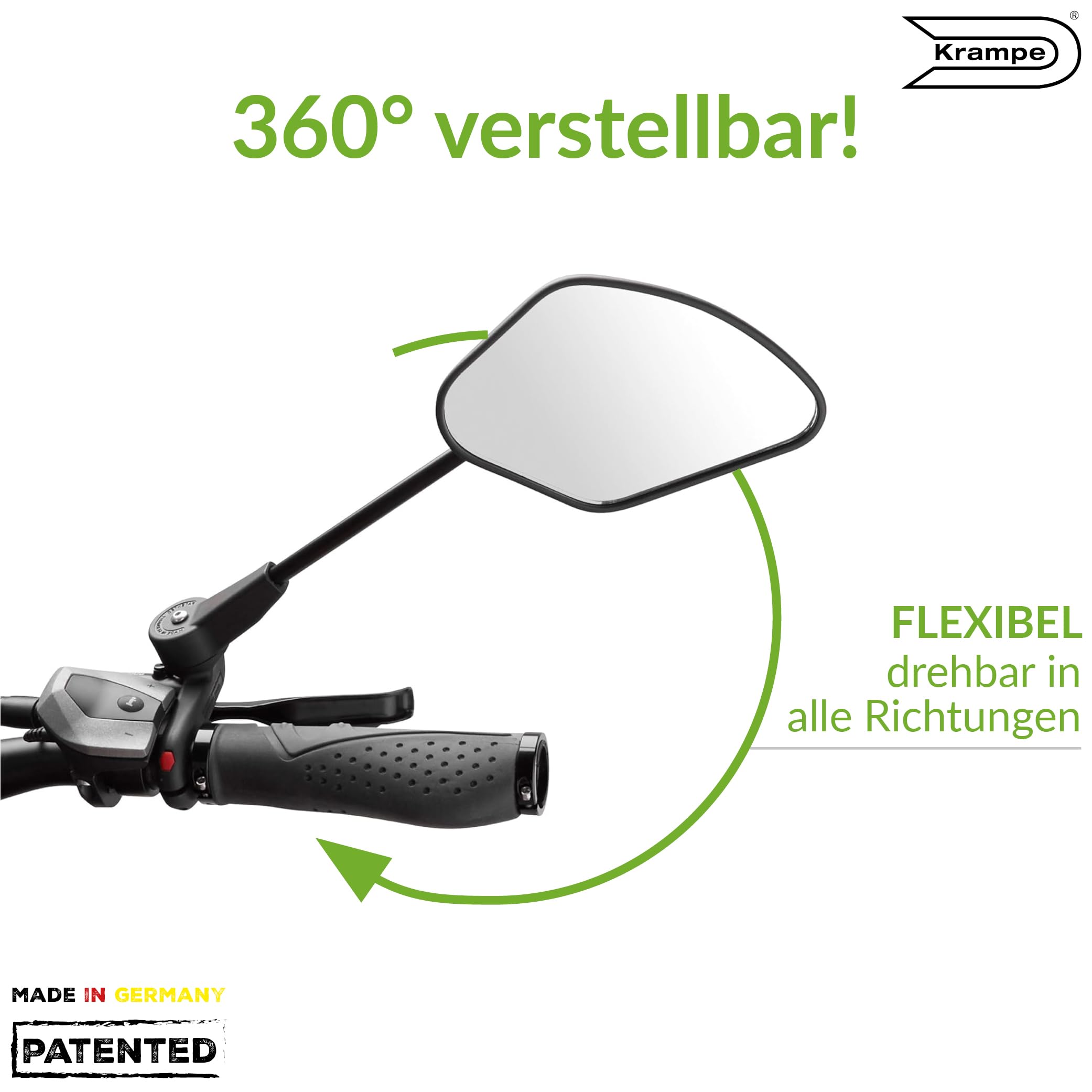 Krampe Fahrradspiegel "KF Sport Typ A"-Made in Germany, stabiler Rückspiegel für E-Bike & Fahrrad, individuell einstellbar, für linke und rechte Lenkerseite erhältlich