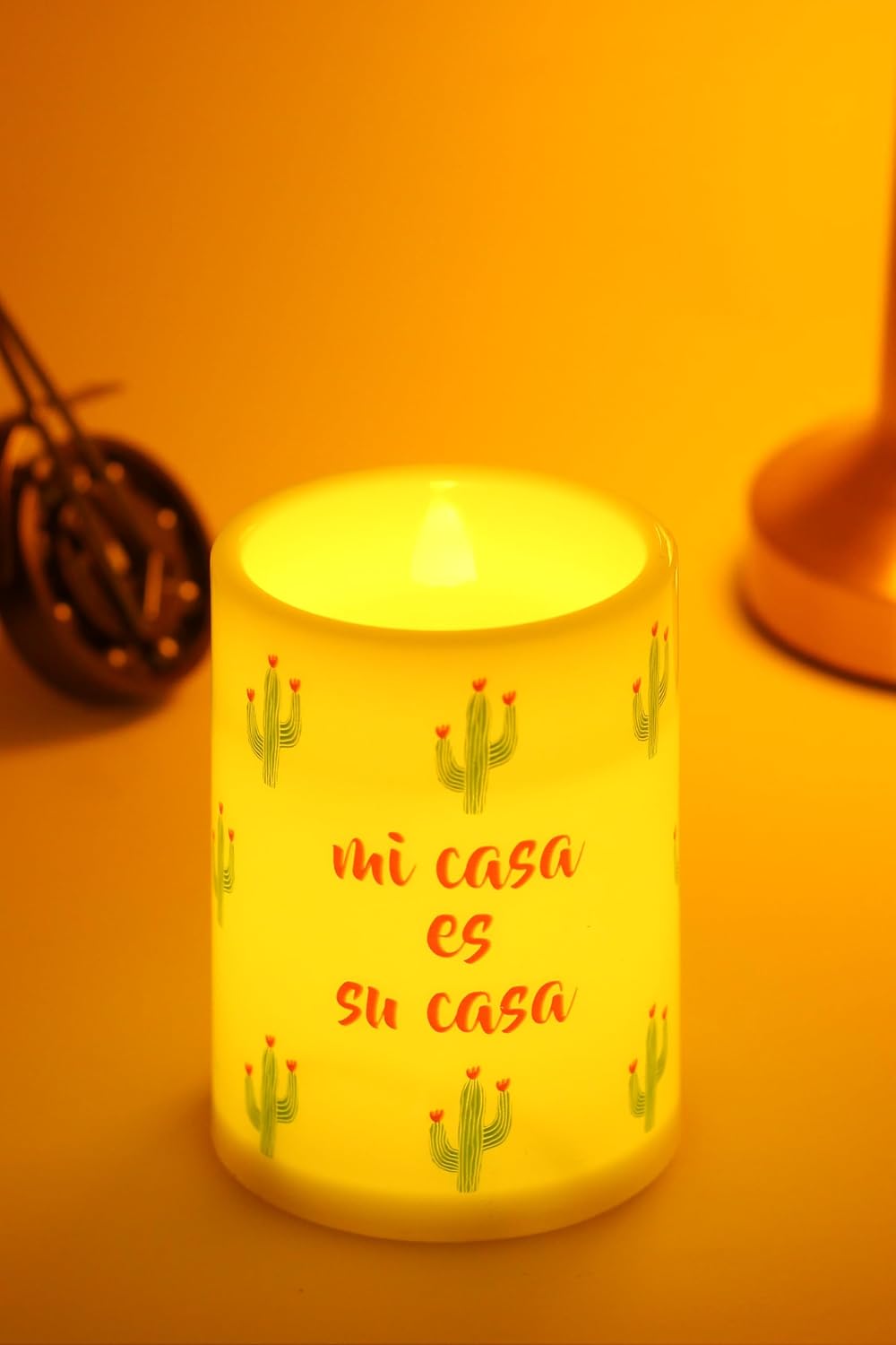 Telvesse Led Mum Bardak Tipi Pilli Dumansız Alevli Dekoratif Yapay Mum Işıldak Dekor Lambası 10 cm (Kaktüs)