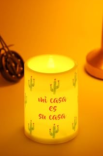 Telvesse Led Mum Bardak Tipi Pilli Dumansız Alevli Dekoratif Yapay Mum Işıldak Dekor Lambası 10 cm (Kaktüs)