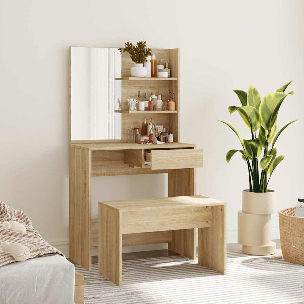 Schminktisch-Set Sonoma-Eiche 74,5x40x141 cm Holzwerkstoff Schlafzimmer Stabil
