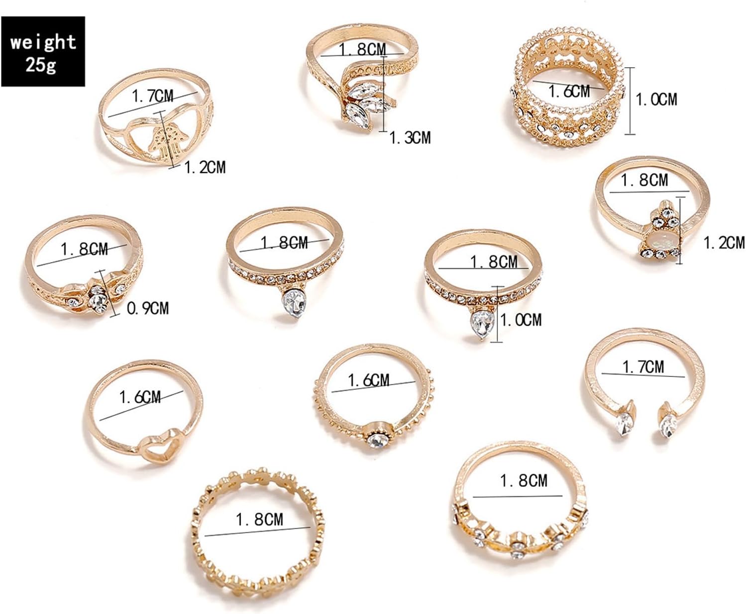 12Pcs Gold Heart Flower Knuckle Rings Set for Women,Boho Heart Love Crown Stackable Finger Chunky Rings.Adjustable Open Rings Band Jewelry - Image 3