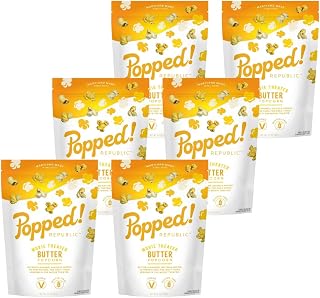 Popped! Republic Movie Theater Butter Flavored, Vegan, Gluten Free, Popcorn. 2.2 oz Bags (approx 6 cups per ouch) Pack of 6