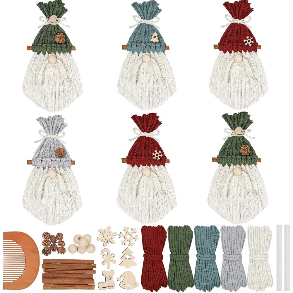 UDSKNV[KSL DIY Christmas Macrame Gnomes 6 Set Santa Claus Kit, for Xmas Tree Holiday Party Decoration with Clear Instructions