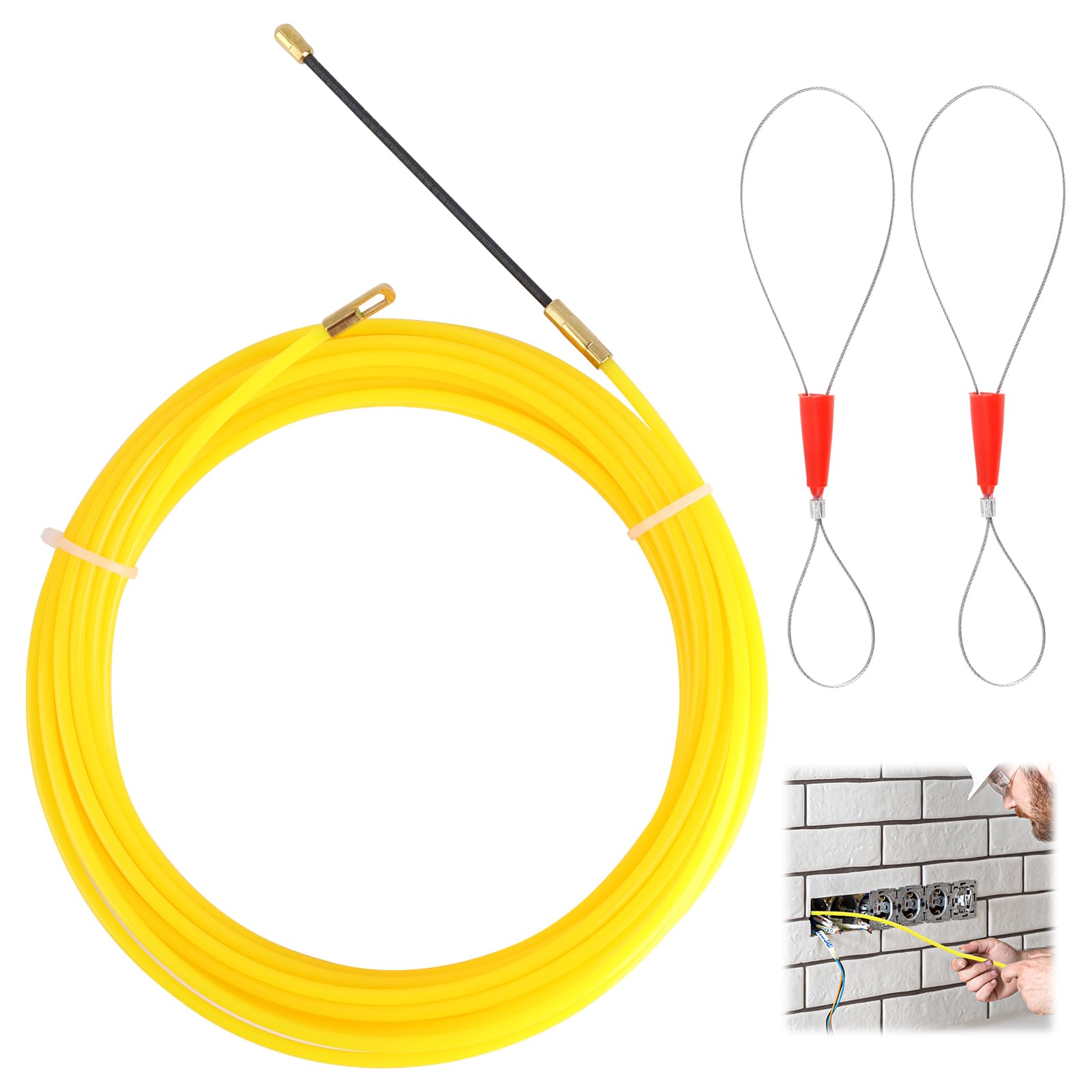 Sacacables eléctrico de 10 m, aguja para tiradores de cables de 4 mm, guía de cable flexible para pasar cables en conductos de paredes y techos, instalación eléctrica y redes, herramienta de paso de