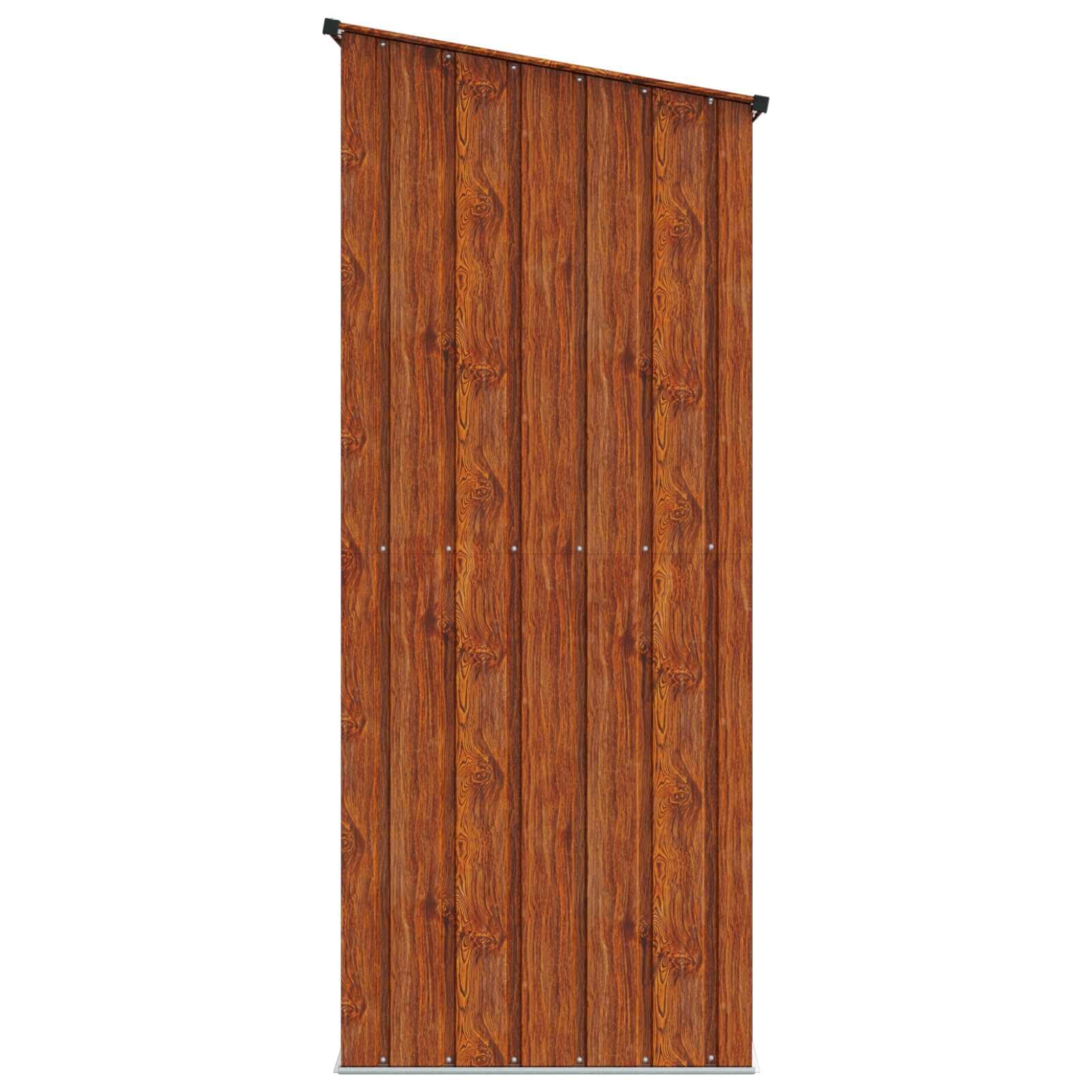 Domek ogrodowy, metalowy, brązowy, 153,5 x 86 x 200 cm, odporny na warunki atmosferyczne, zamykany, z drzwiami i regałem, do ogrodu, na taras, balkon, do przechowywania, schowek na narzędzia