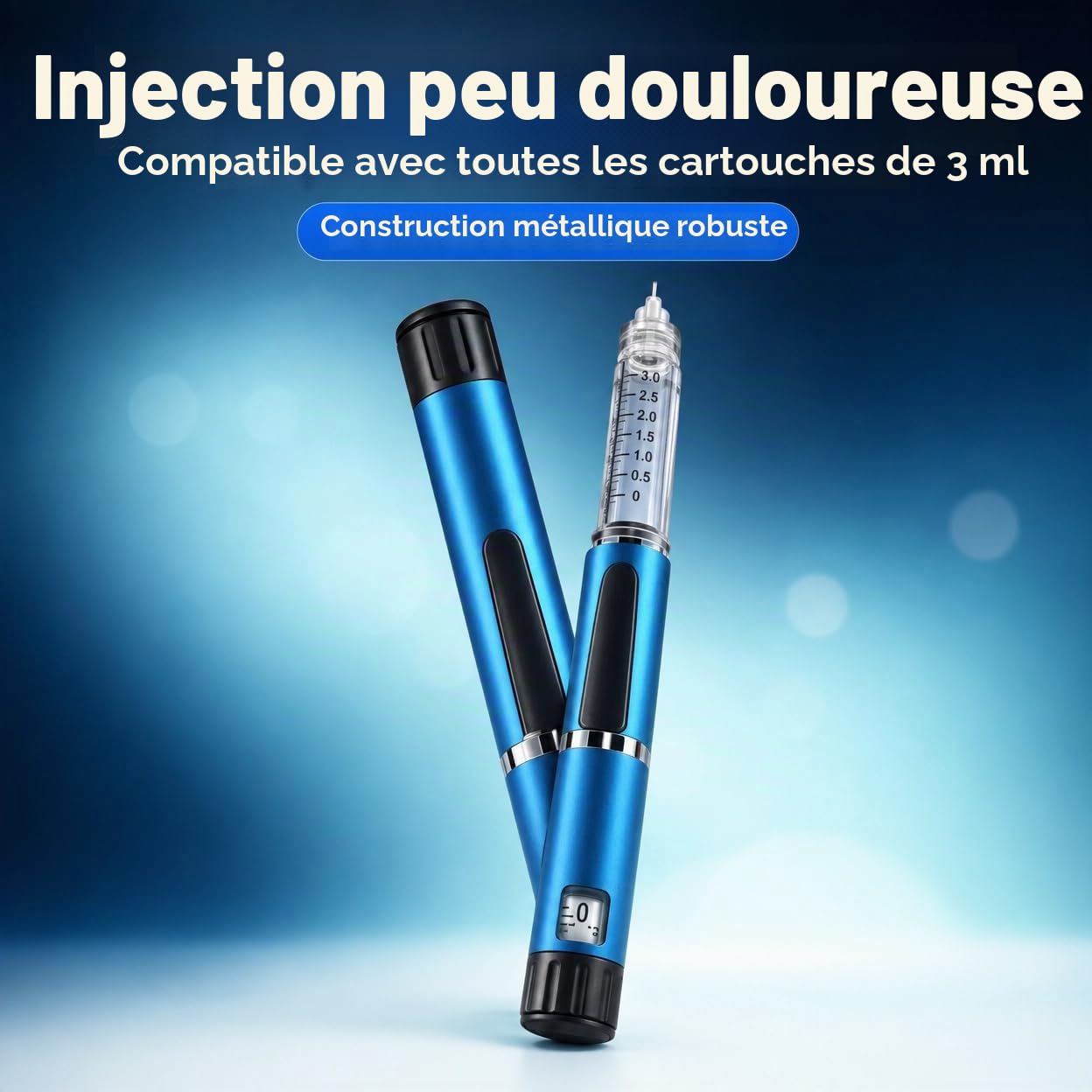 Stylo à insuline réutilisable, distributeur d'insuline, stylo à insuline, dosage précis de 1 à 60 unités, cartouches de 3 ml, léger et portable, appareil d'injection