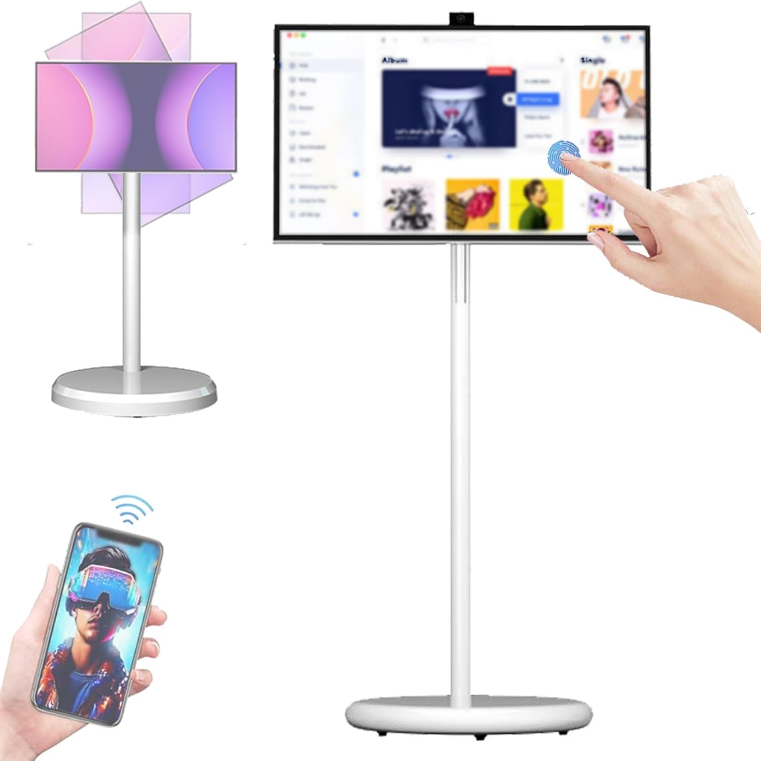 27-Inch Portable TV on Wheels, Wireless TV-Android 6+128g,1920 * 1080p Touch Screen, Support Wireless Screen Projection, with Camera, 9000mah Battery, Downloadable App, Network Connection Grey