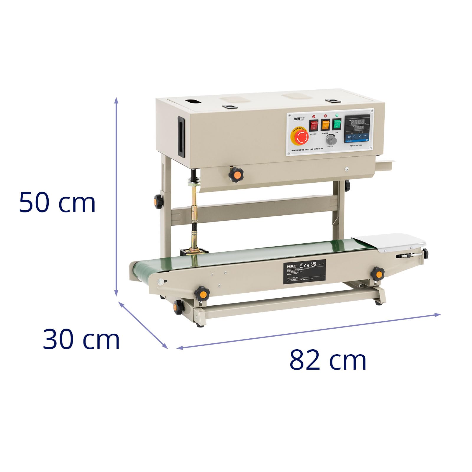 MSW MSW-CSMH-100 Automatische Versiegelungsmaschine vertikal kontinuierlich 6-12 mm Schweißnaht Förderband Siegelmaschine Beutel-Versiegelungsmaschine mit Notausschalter