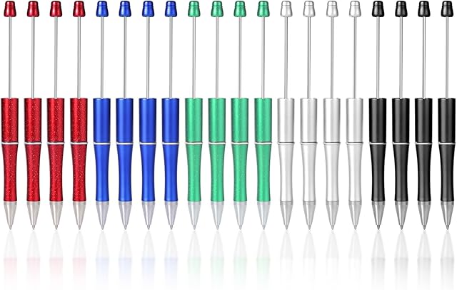 20pcs Plastic Beadable Pens, Assorted DIY Bead Pens Black Ink Ballpoint Pen with Refills Cute for Kid Students Office School Supplies (5 Colors)