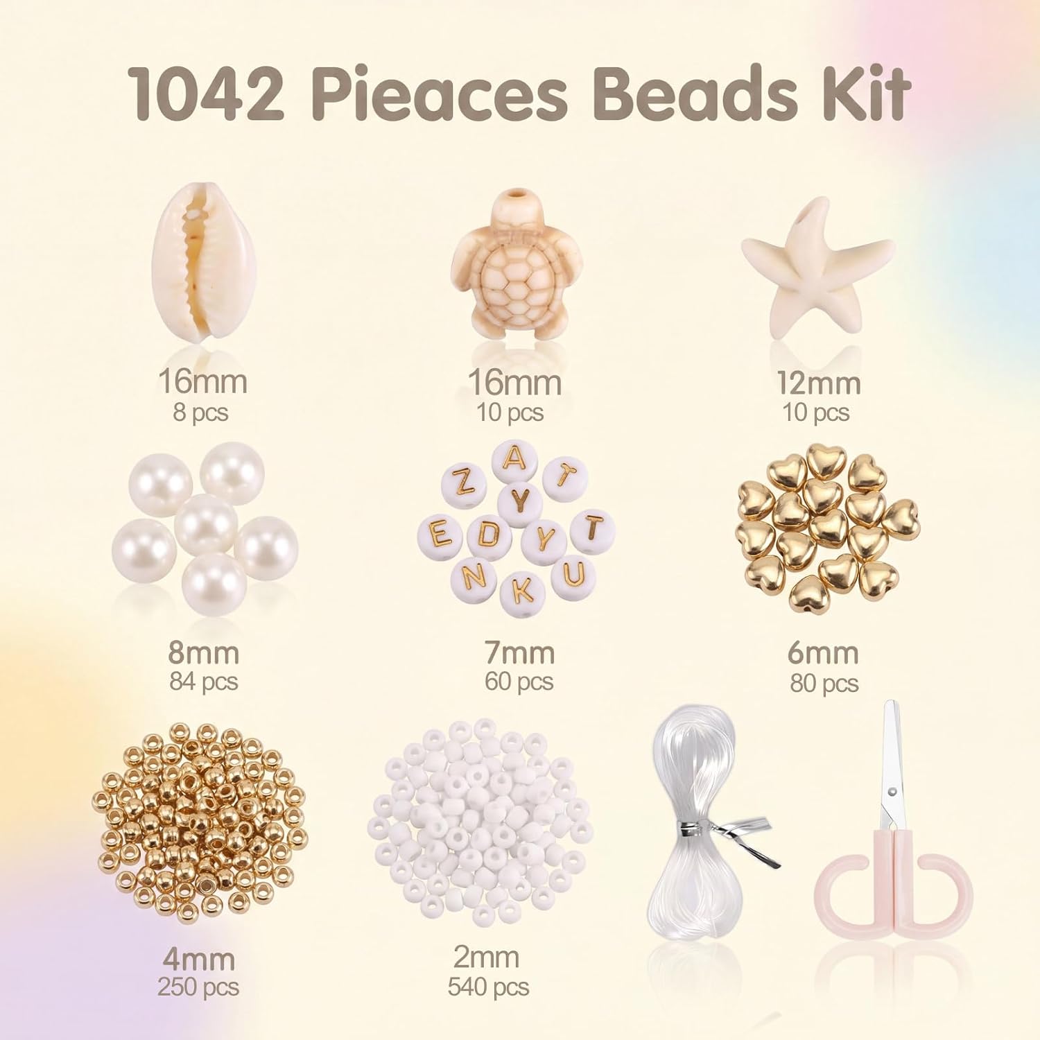 ZJO Pearl Beads Bracelet Making Kit, 1042pcs Glass Pearl Beads with Shell Sea Turtle Starfish Charms, Jewelry Making Supplies for DIY Necklaces Earrings and Aesthetic Crafts