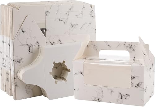 Miniatura 6 de ZEAYEA Paquete de 60 cajas para cupcakes con ventana y asas, 2 soportes de papel para cupcakes, contenedores portátiles de panadería para pasteles