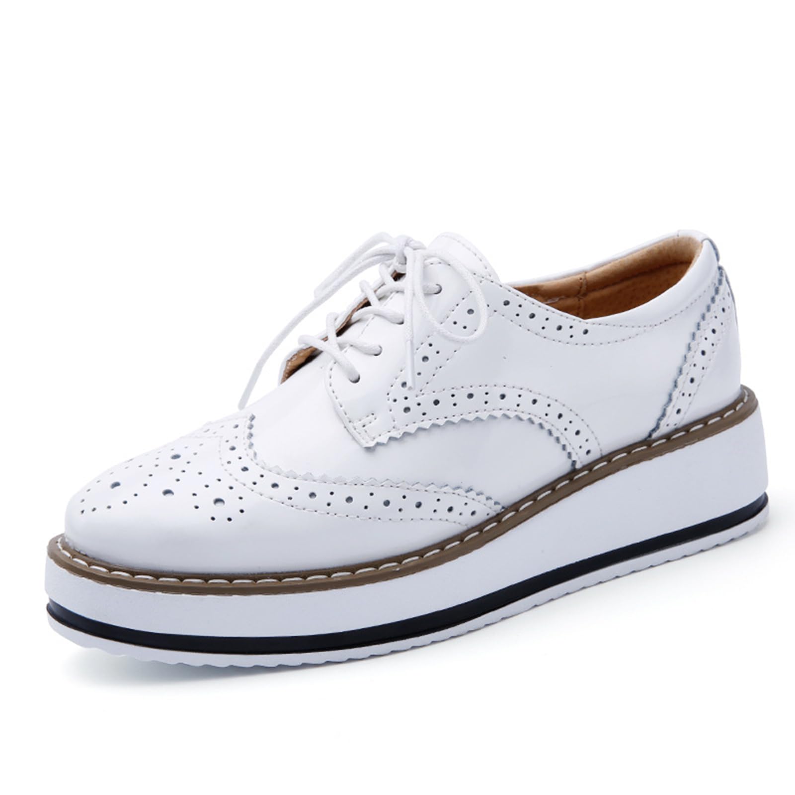 Women's Patent Leather lace-up Oxford Shoes Vintage Platform Wingtip Brogue Shoes Round Toe Comfort British Style Oxford Formal Work Saddle Shoes