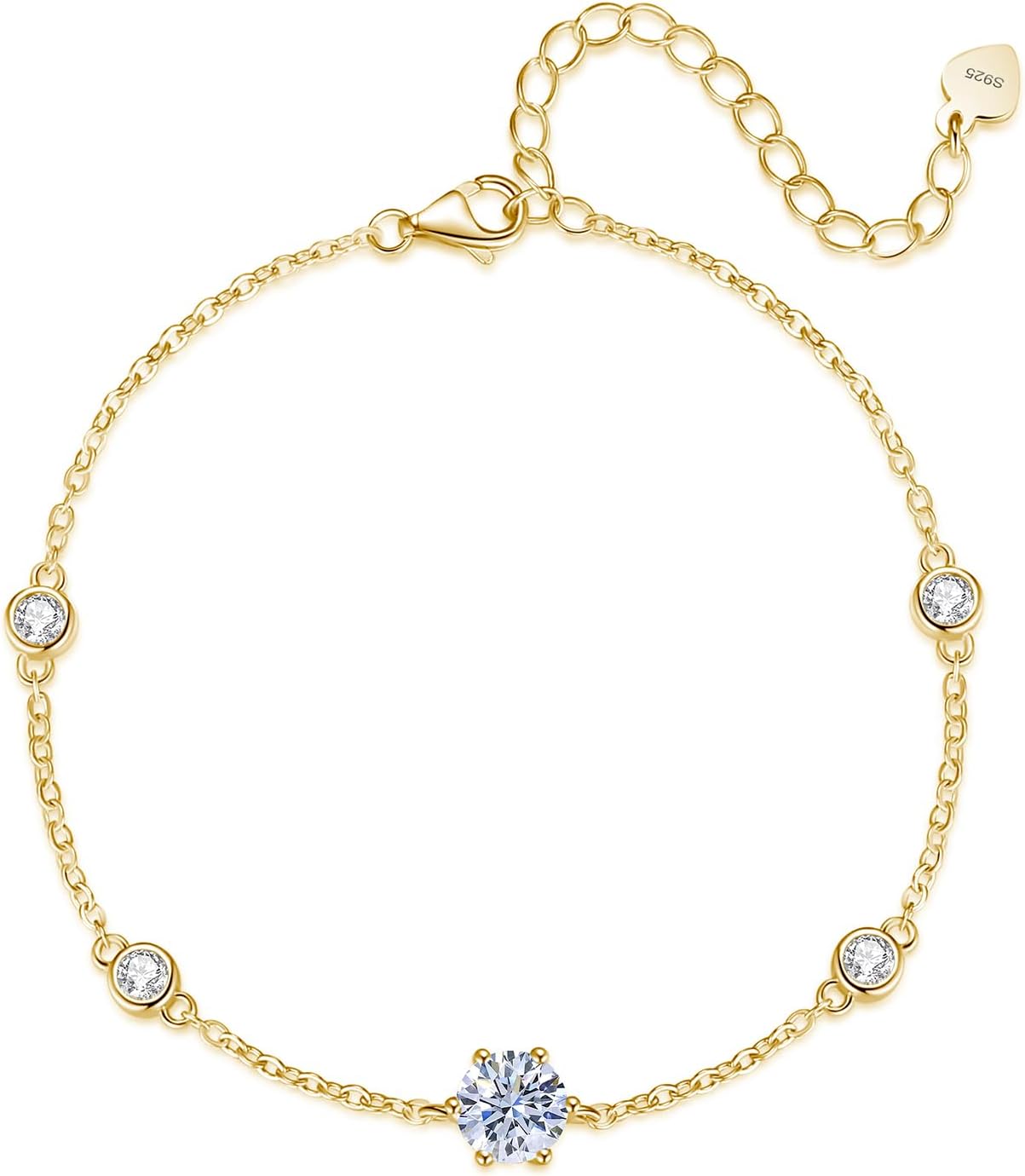 Sterling Silver Moissanite Bracelet for Women, 1CT D Color VVS1 Adjustable Diamond Bracelets for Women 6.5"+2" White Gold Plated, Perfect Jewelry Gifts for Her