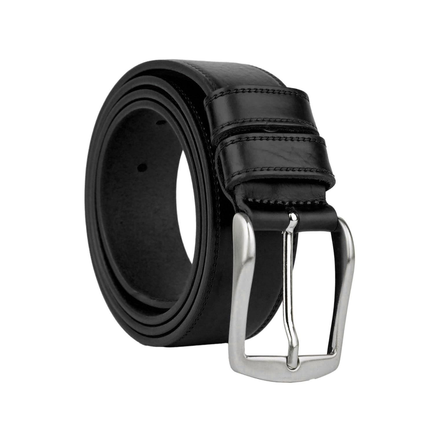 Conte Massimo Men's Genuine Leather Belt, Unique Piece, Made in Italy, Nickel-Free Buckle (Nickel Free), Cuttable, 3.5 cm High, with Gift Box, Black/White, 125 (TG 54-56)