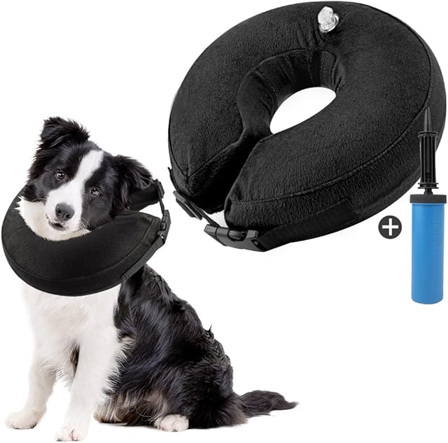 SlowTon Inflatable Dog Collar, Pet Soft Protective Neck Collar for Recovery after Surgery, Adjustable Washable Elizabethan Collar Cone for Dogs and Cats Prevent Pet from Licking Biting Wound Healing