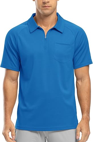 Miniatura 2 de Rdruko Camisas polo para hombre con bolsillo, manga corta, ajuste seco, cremallera de 14, cuello deportivo, camisetas de verano