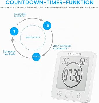 Bathroom Clock with Suction Cup Temperature Humidity Display Digital Shower Timer Waterproof Shower Clock for Bathroom Touch Shower Wall Clock (White)