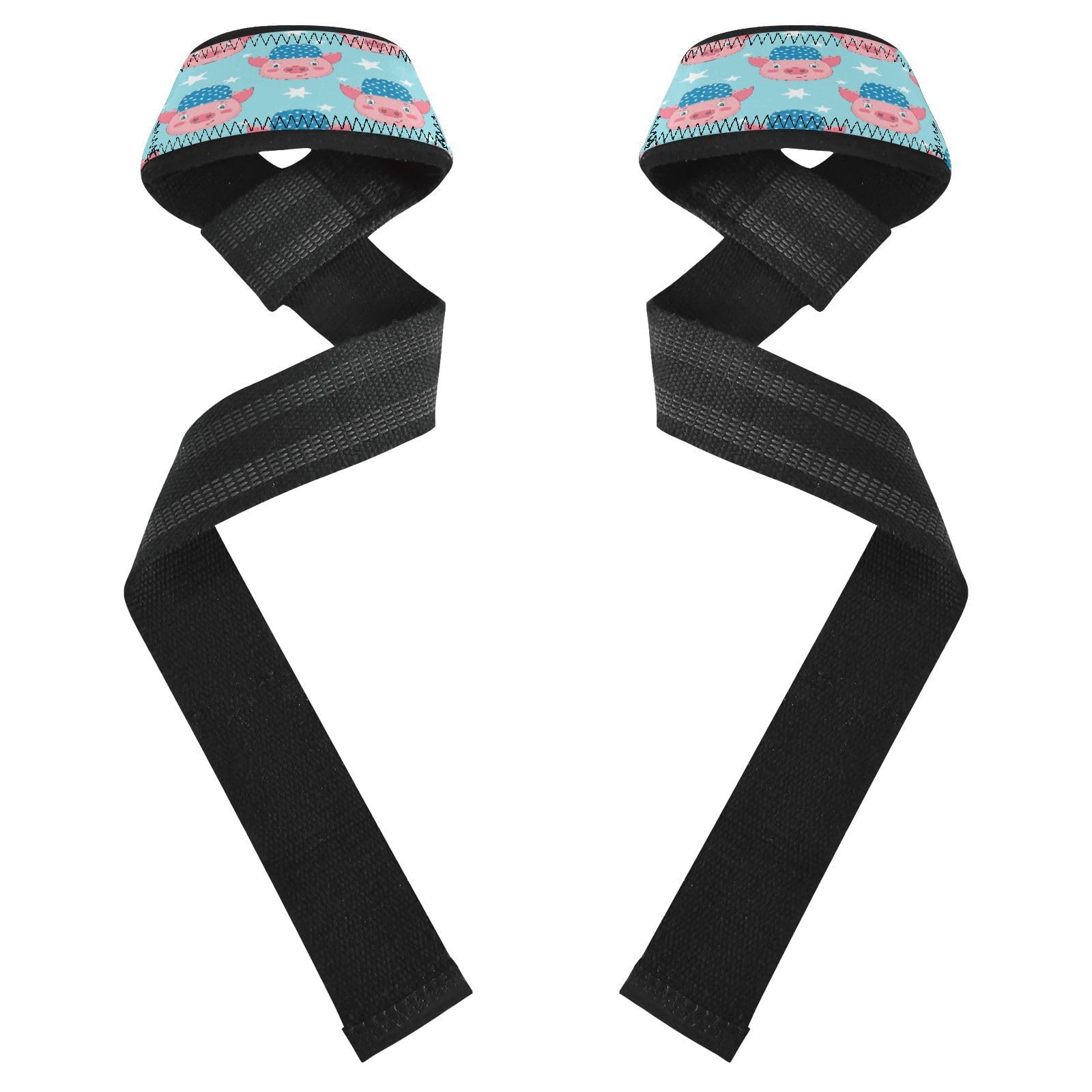 STAYTOP Cute Cartoon Pig Faces Wrist Straps for Weightlifting,Lifting Straps with Neoprene Cushioned Wrist Padded and Anti-Skid Silicone for Strength Training,Bodybuilding,Deadlifting