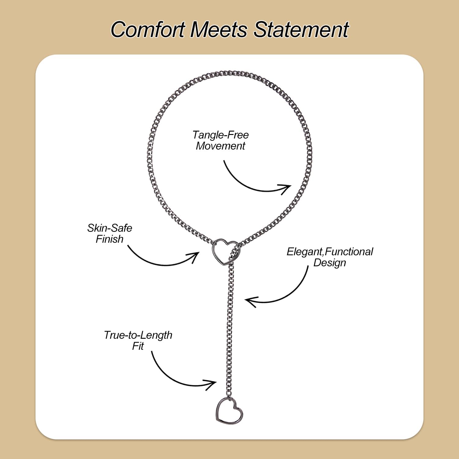 Heart Slip Chain Necklaces for Women,Adjustable Lariat Heart Y-Necklace,Punk Gothic Cuban Collar Choker Necklace for women - Image 5