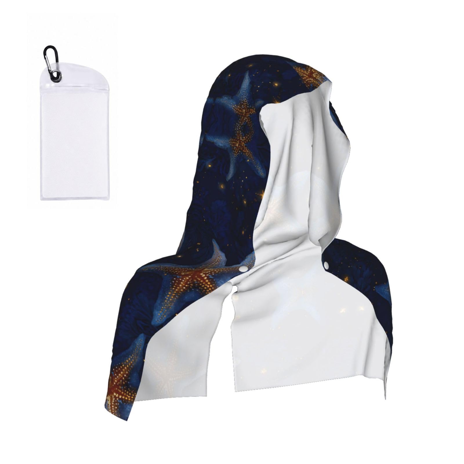 WXWJSHMGC Starfishs Print Cooling Hoodie Towel, Cooling Towels For Neck And Face Sun Protection Instant Cool Hoodie(Sport/Camping/Work Out/Hot Weather)
