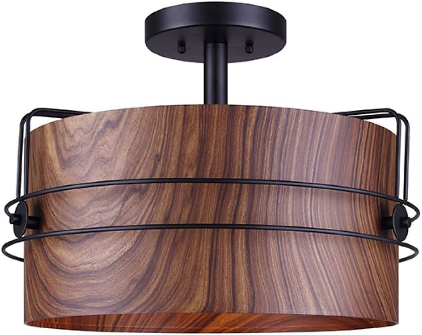 Canarm Silas 3 Semi-flush Mount Light in Faux Wood with Matte Black finish-Easy connect