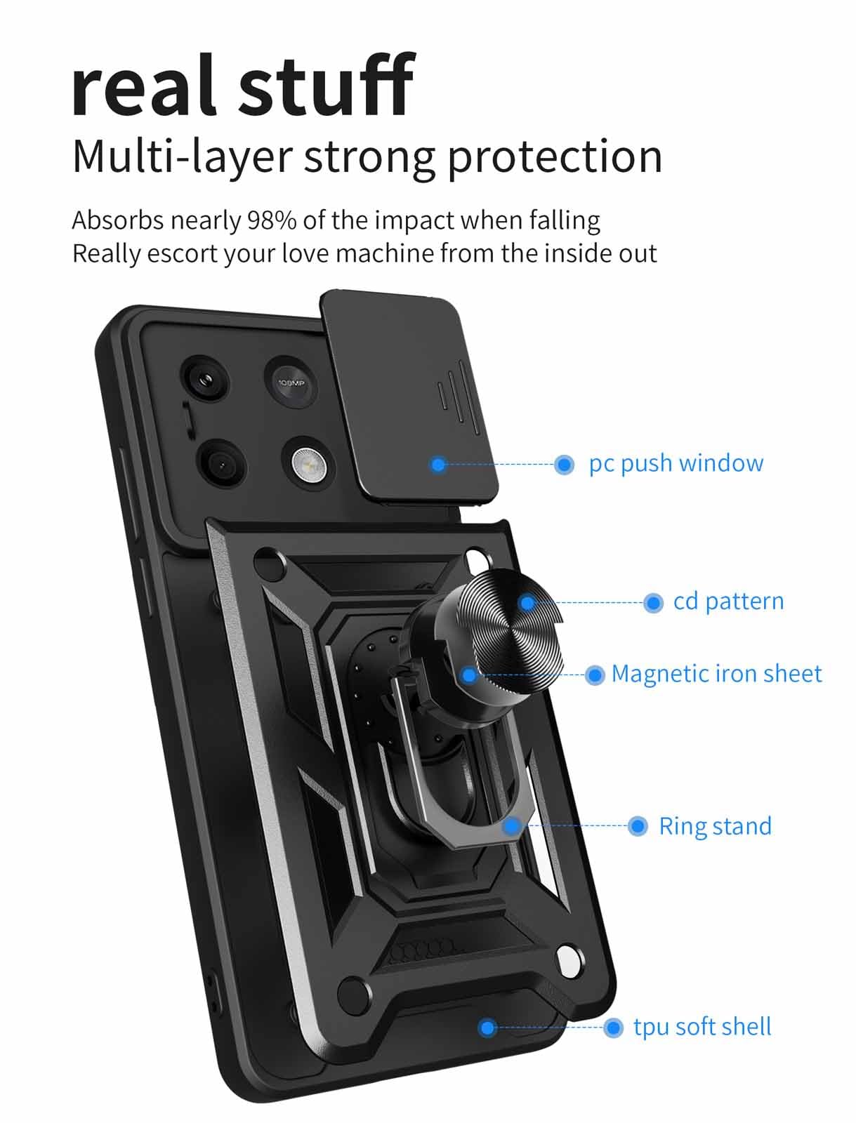 Xiaomi HAOYE Coque Pour Avec Rotatif Bague Anneau Support, Etui