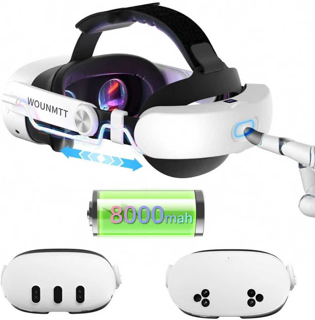 Head Strap for Oculus Meta Quest 3/3S with Battery, Adjustable VR Accessories with One-Click Fit, Rear Cushion Dial, 2–4H Playtime, VR Head Strap Reduce Facial Stress for Gaming Comfort Head Strap for Oculus Meta Quest 3/3S with Battery, Adjustable VR Accessories with One-Click Fit, Rear Cushion Dial, 2–4H Playtime, VR Head Strap Reduce Facial Stress for Gaming Comfort