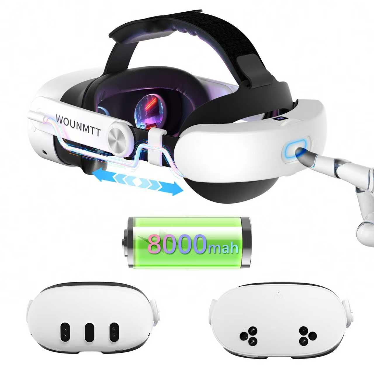 Head Strap for Oculus Meta Quest 3/3S with Battery, Adjustable VR Accessories with One-Click Fit, Rear Cushion Dial, 2–4H Playtime, VR Head Strap Reduce Facial Stress for Gaming Comfort