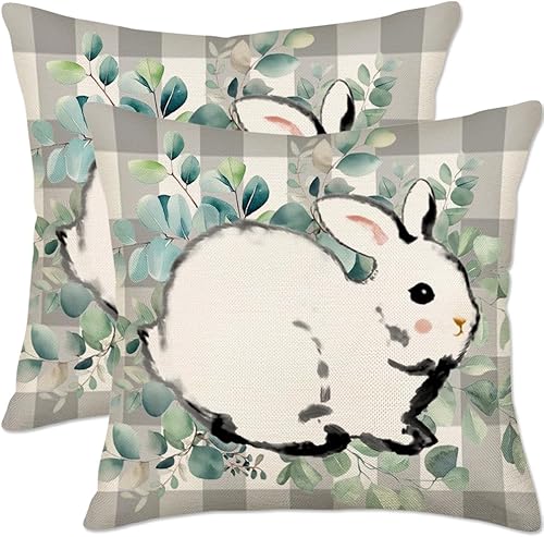 Xihomeli Juego de 2 fundas de almohada decorativas de conejo de Pascua de 22 x 22 pulgadas, fundas de almohada decorativas de primavera de granja