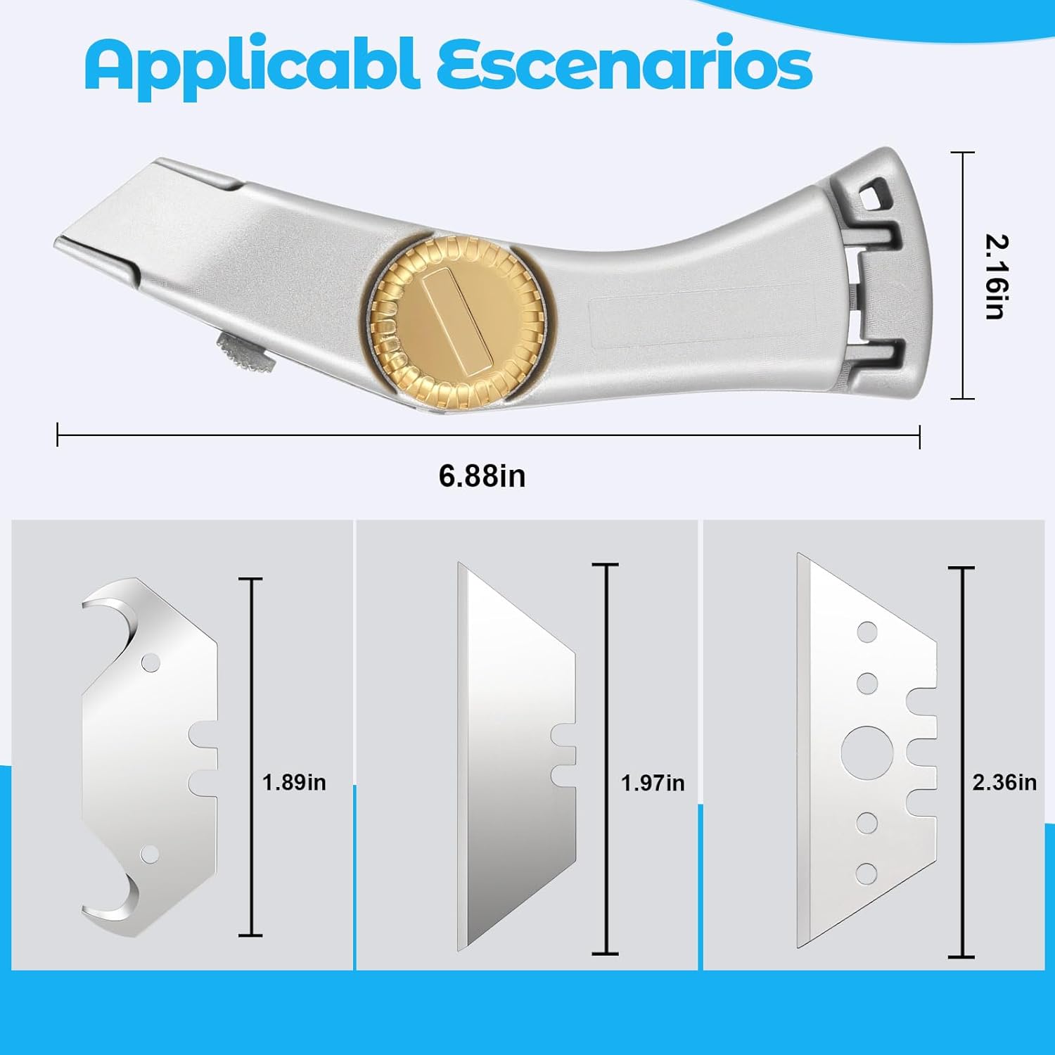 4PCS Silver Retractable Utility Roofing Knife, Heavy Duty Utility Knife for Drywall, Vinyl, Carpet Cutting, Metal Roofing Tools with Portable Storage Sheath, Replacement Blades（Upgraded）