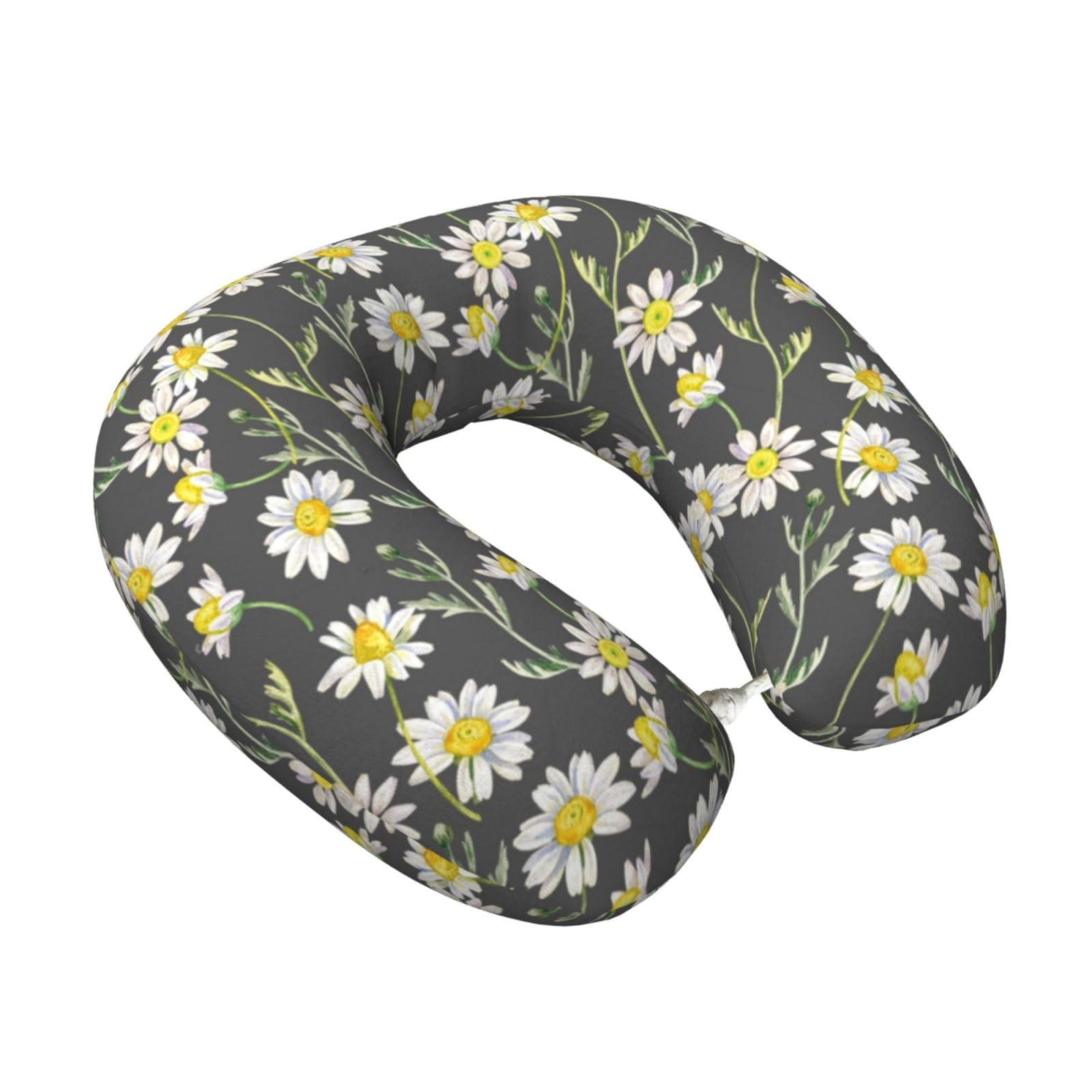 LKYMOH Hand Drawn Daisy Watercolor Pattern, Travel Neck Pillow U-Shaped Memory Neck Support Soft Comfortable With Washable Cover For Airplane Car Traveling and Office