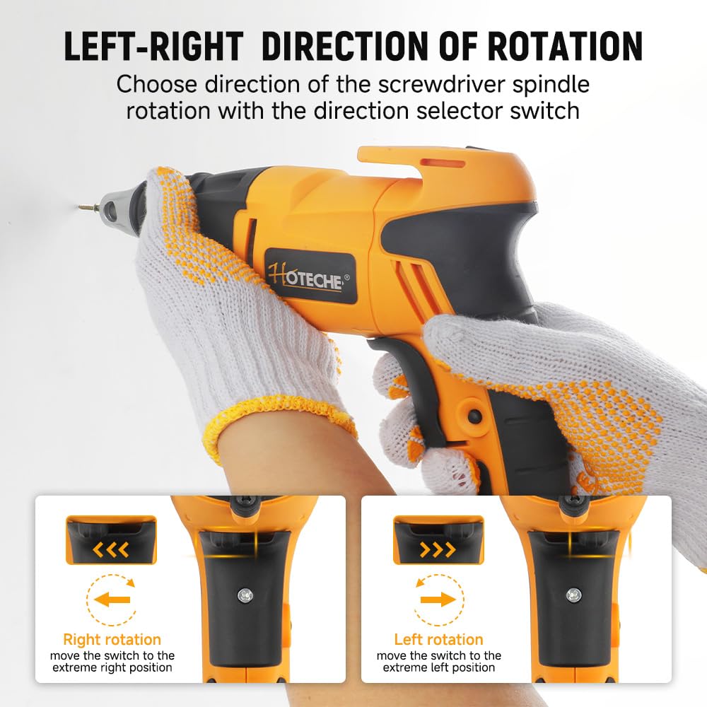 Hoteche Avvitatore Drywall da 520 W, 230 V, 50 Hz, potenza 520 W, 0 – 4500 giri/min, mandrino da 6 mm, coppia 8 NM, spina VDE – giallo/nero – accessori inclusi