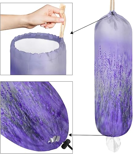Miniatura 4 de Soporte para bolsas de plástico lavanda, soporte reutilizable para bolsa de comestibles, dispensador de bolsas de plástico colgantes para decoración
