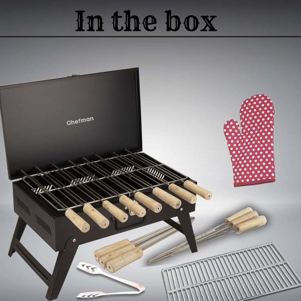 Chefman Briefcase Barbeque Grill Charcoal Large Size Outdoor with