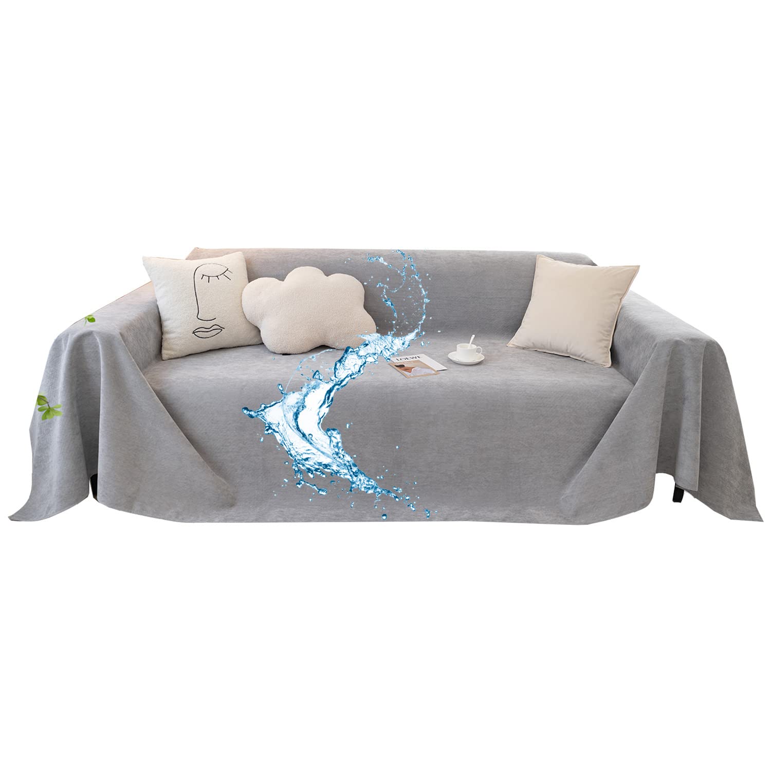 Couverture imperméable pour canapé gris en chenille 90x210 cm | Housse de protection meubles