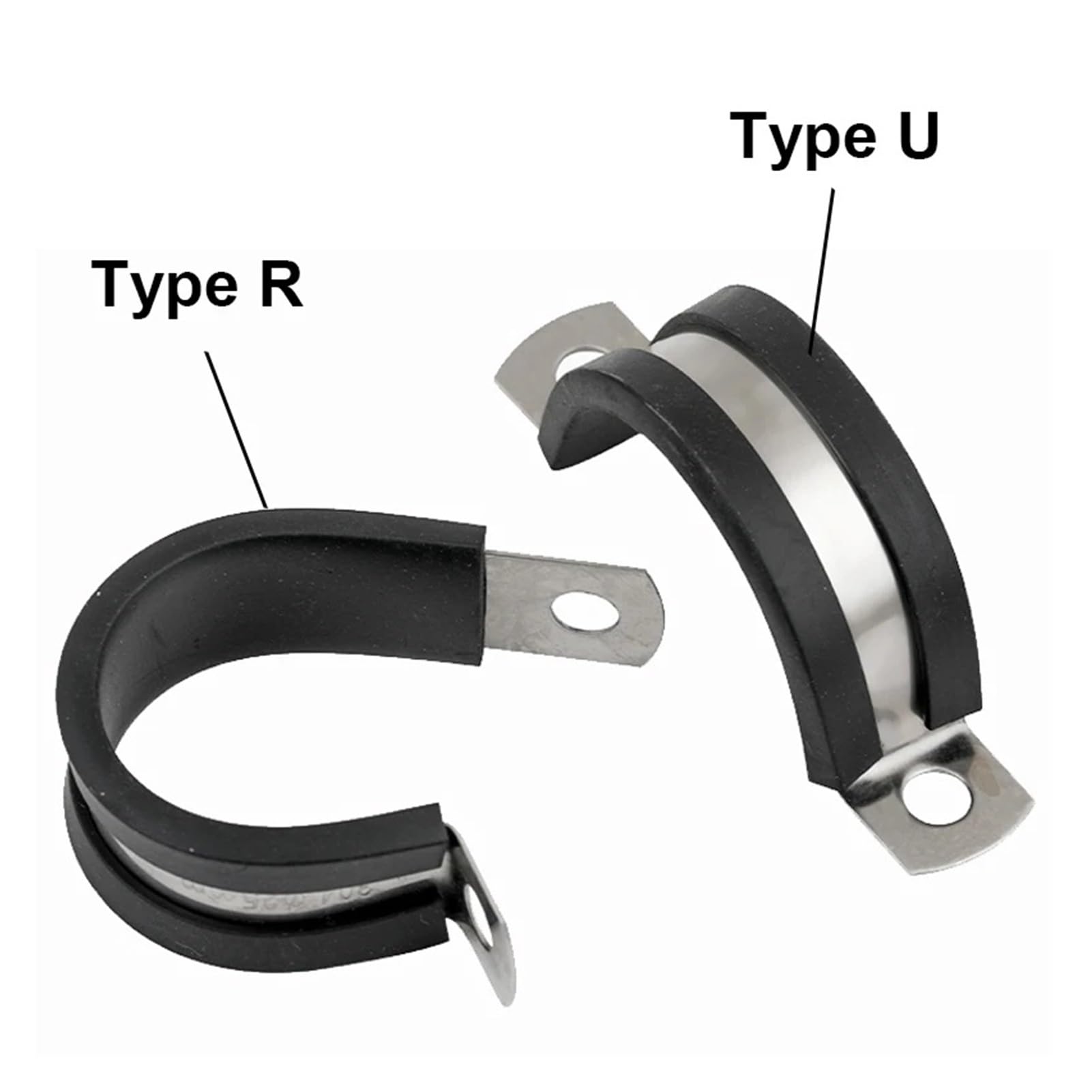 Collier de serrage de sangle de selle de type U/R - Collier de serrage pour tuyau d'eau - Bande de caoutchouc - Absorption des chocs - Anneau de gorge en acier inoxydable 304 (type R M100 (1 pièce))