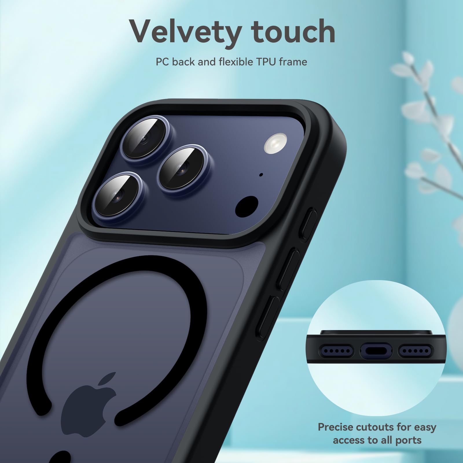 Natiiozie Magnetica Cover Compatibile con iPhone 17 Pro Compatibile con MagSafe Custodia Traslucida Opaca Posteriore, Anti-impronta Resistente ai Graffi Protettiva Case Nero