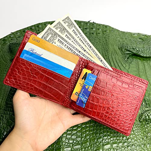 Image of HATA Red Exotic Bifold Leather Wallet for Men, RFID Blocking Wallet