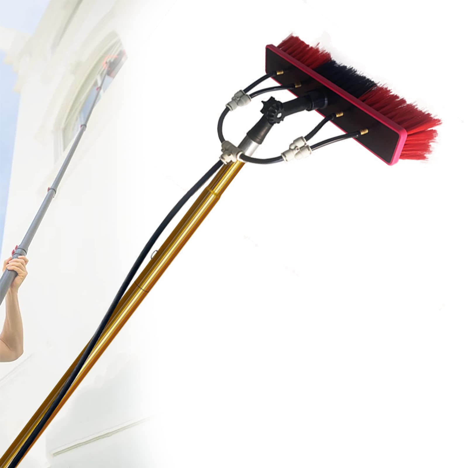 Spazzola per la Pulizia dei Pannelli, Lavavetri Professionale con Asta Alimentata ad Acqua/Tubo con Asta di Prolunga-30FT(9M)
