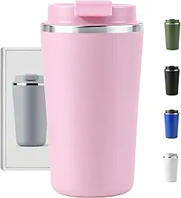 Copo Térmico Café - 510ml, Parede Dupla Isolamento Inox 304, Base Emborrachada, Quente 6 horas, Feito Para Viagem To Go (Rosa)