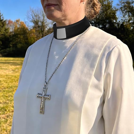 BESPORTBLE Priest Collar Clergy Bib, Detachable Clerical Collar Insert, Removable Vicar for Men Women, Church Service Minister Reverend Costume Fancy Dress Outfit