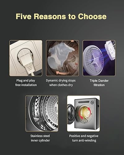 Miniatura 4 de Secadora de ropa compacta de 850 W, capacidad de carga de 9 libras, secadora portátil ideal para espacios reducidos, caravanas y apartamentos