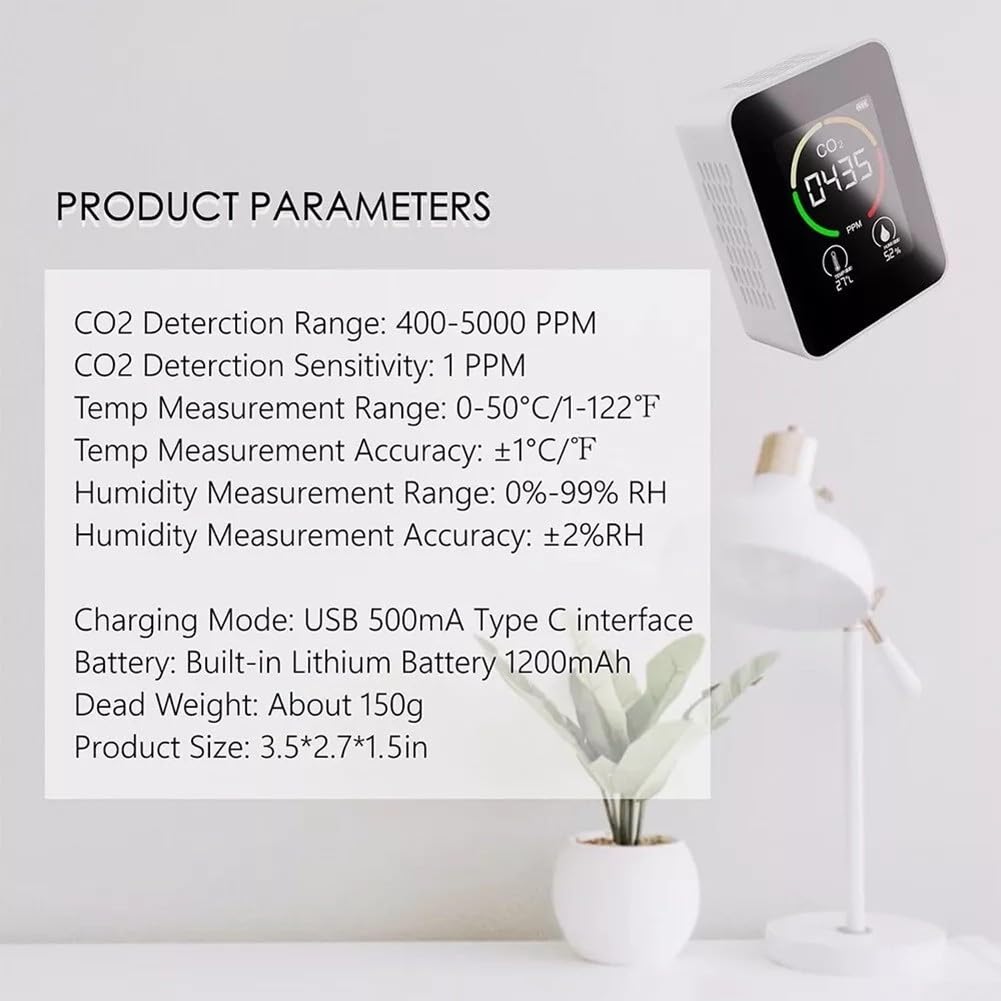 Moniteur de qualité de l'air et de l'humidité 3 en 1 400-5000 ppm Détecteur de dioxyde de carbone avec écran LCD pour maison, tente de culture, cave à vin, voiture