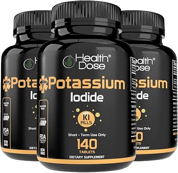 Health Dose Potassium + Iodide KI Tablets 130mg 140 Tablets for Thyroid Support, Cellular Metabolism & Electrolyte Balance Non-GMO, Gluten-Free, GMP Certified Pack of 3