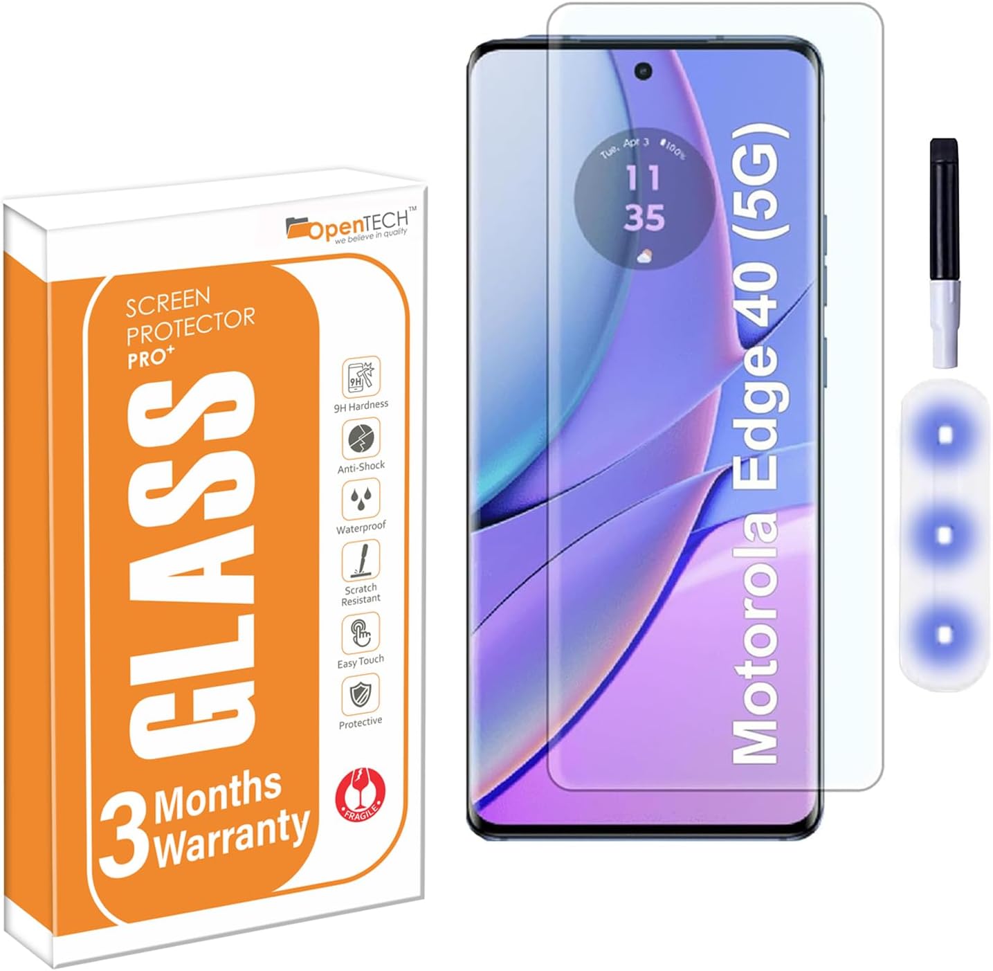 OpenTech® UV Tempered Glass Screen Protector Compatible For Motorola Edge 40 5G / Motorola Edge 40 Neo Curved Edge To Edge Coverage And Easy Installation Kit