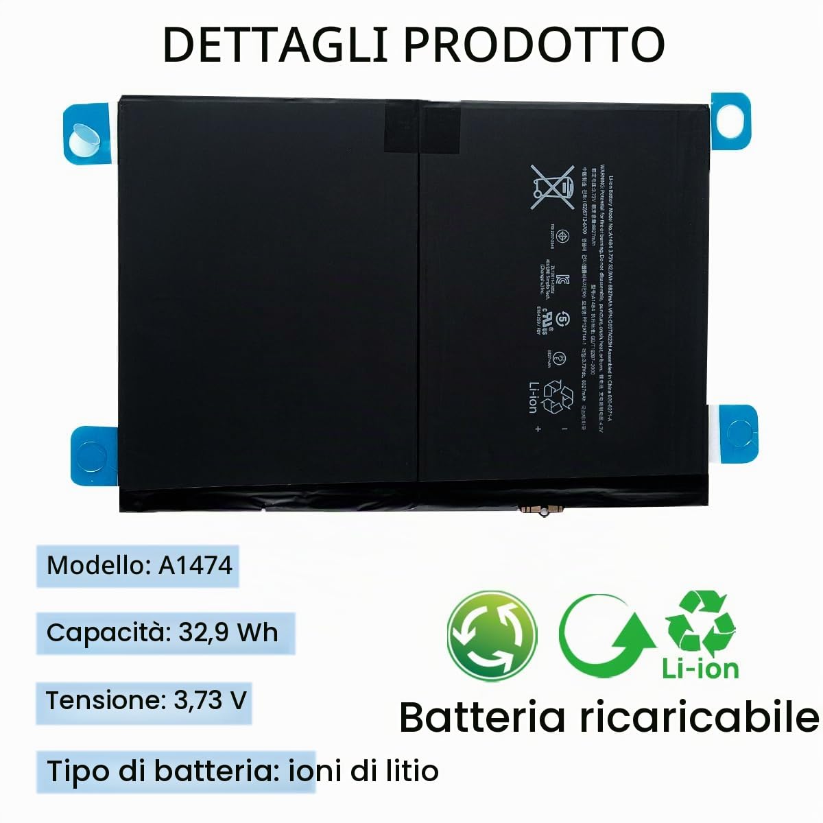 A1484 A1474 Batteria compatibile con iPad Air 1 iPad 5. 7. 8. 9. 5 7 8 9 A1474 A1475 A1476 A1822 A1823 A1893 A1954 A2197 A2198 A2200 A2270 A2428 A2429 A2430 con strumento di installazione