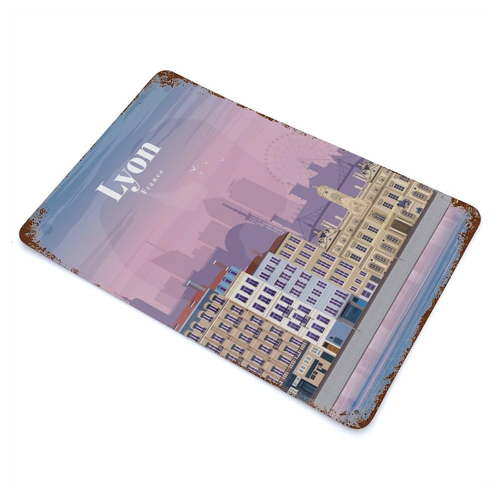 Travel to Lyon Decorative Tin Sign 11.8"x7.9", Industrial Home Decor for Garage, Pub Or Kitchen