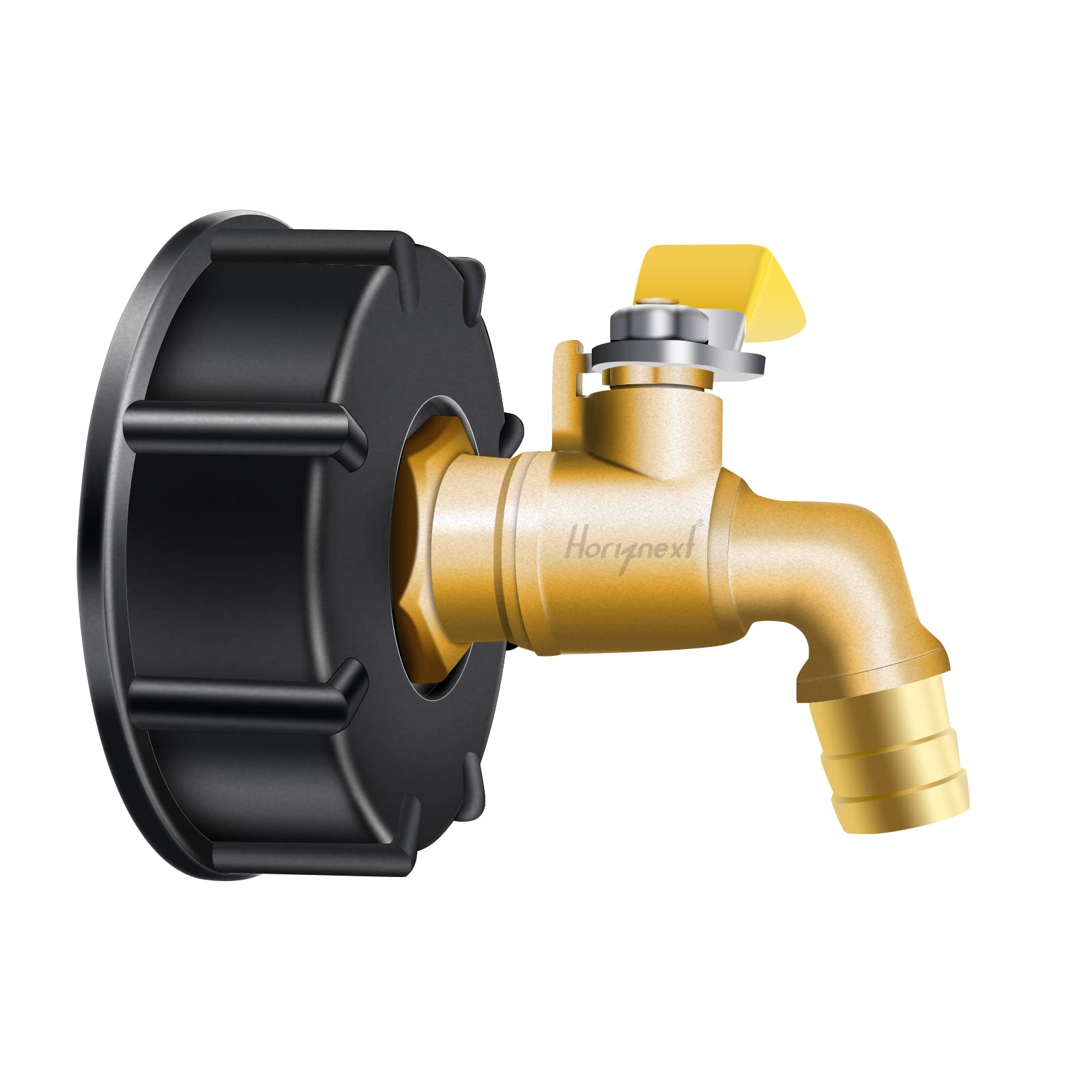Horiznext 275 330 Gallon IBC Tote Tank Adapter and Water tap kit, Plastic 2" coarse Thread ton Barrel Fitting and Brass 1/2 inch Nozzle Valve, 3/4"